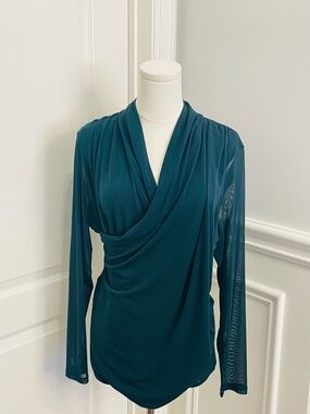 Calvin Klein Dark teal  V-Neck Draped Blouse Top Size Large